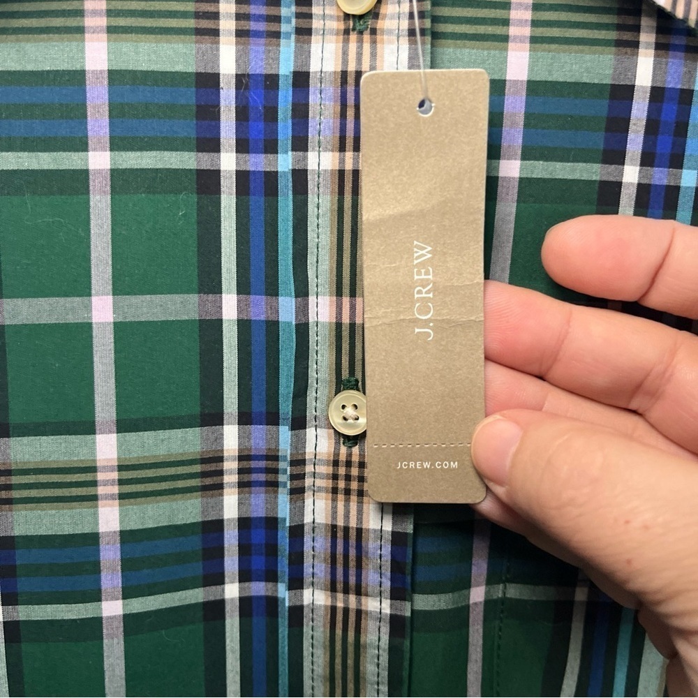 NWT! J. Crew Women’s Green Blue Plaid Button Shirt Sz2 Pocket Collared Cotton - Picture 5 of 14